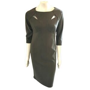 NEW PAPER DOLL Chic Textured Sheath Dress in Olive green  Cutouts Stretch  SZ 6